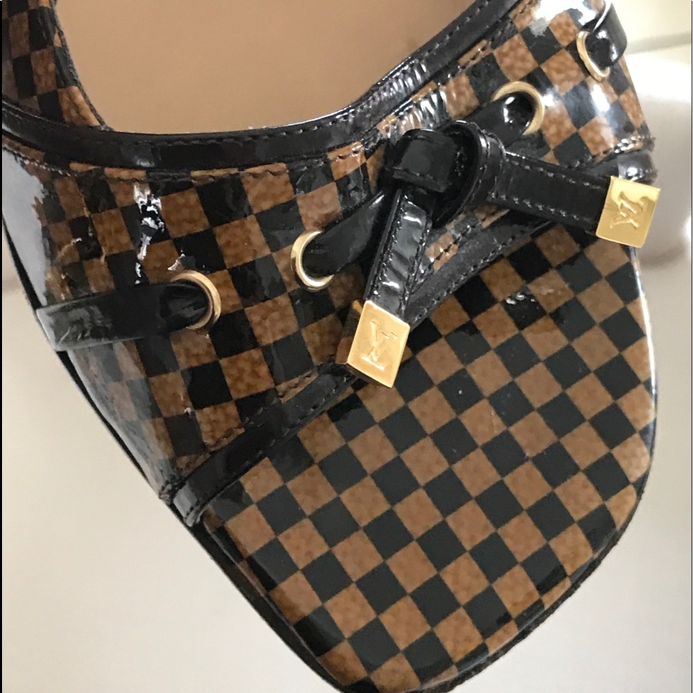 LOUIS VUITTON Damier Black&Brown SlipOn Heels